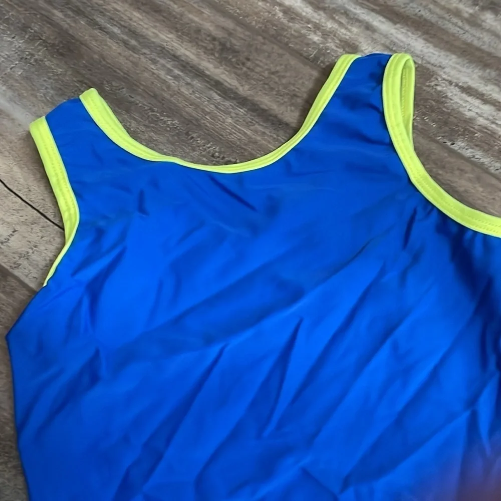 Destira Blue Leaf Print Sleeveless Gymnastics Leotard child large size 10